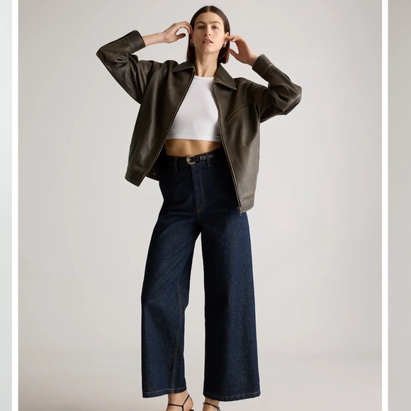 Quince 100% Leather Oversized Bomber Jacket | XS | Distressed Brown | MSRP: $250 - Picture 2 of 13